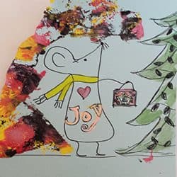 Art Mouse carrying a tiny painting that says joy