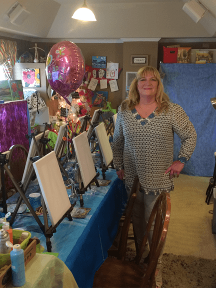 Connie at work among the studio easels