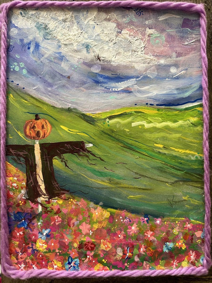Autumn landscape in thick, bright acrylics