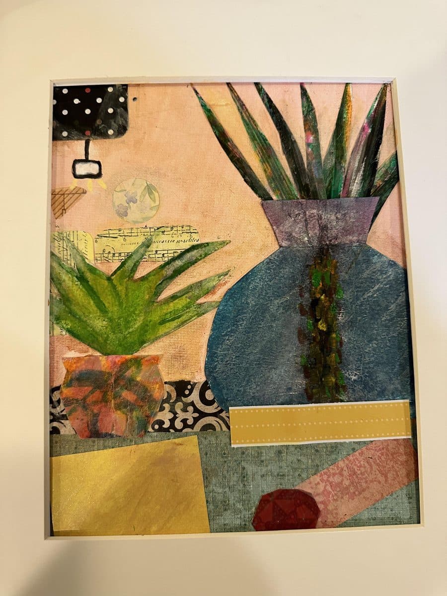 Mixed media collage of potted plants