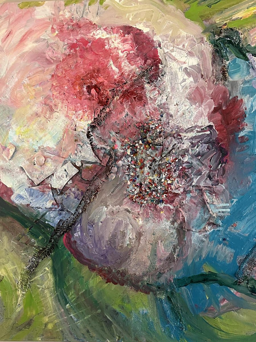 Abstract rose in reds and silver texture